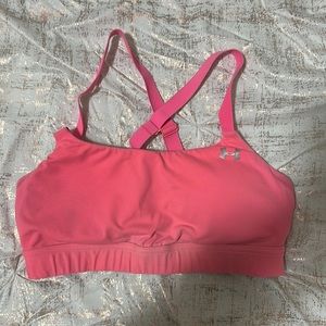 Pink Under Armor Sports Bra with removeable pads. Size Medium with Strappy Back